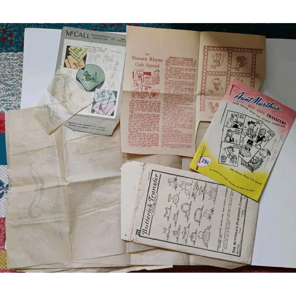 Vintage Embroidery Hot Iron Transfer Pattern Lot Butterick Aunt Martha McCall